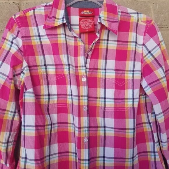 DICKIES Button Up Pink Plaid Shirt. Sz M - Picture 6 of 13